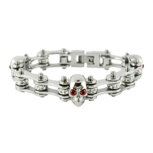 Women's Bike Chain Bracelet Crystal Rollers Imitation Rubies 3 7.25"
