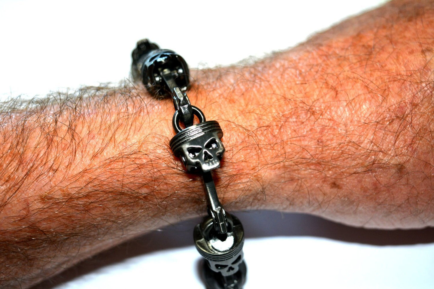 Gunmetal Piston Bracelet Stainless Steel 9"