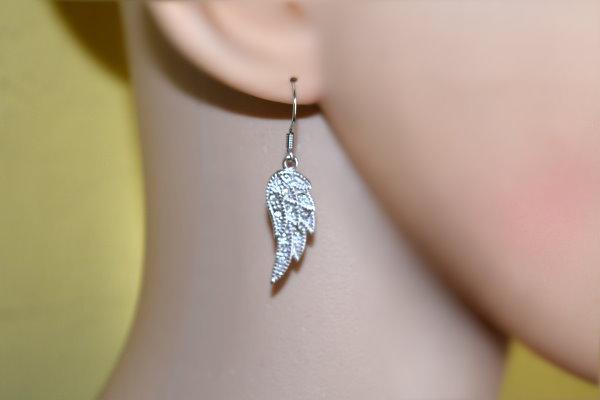 Wing Earrings Bling French Wire Or Leverback
