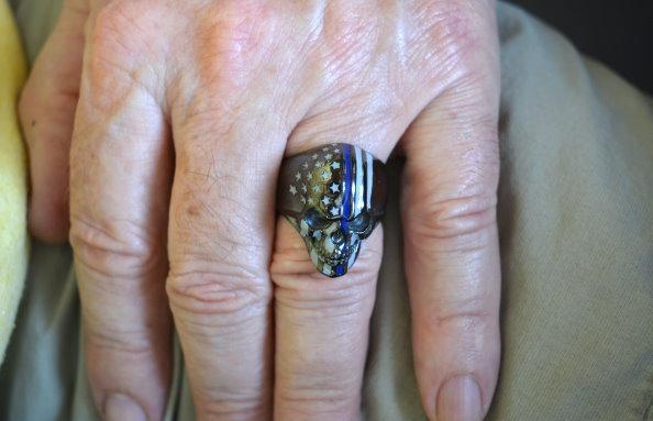 American Flag Ring Stainless Steel Gunmetal Finish Thin Blue Line9 16