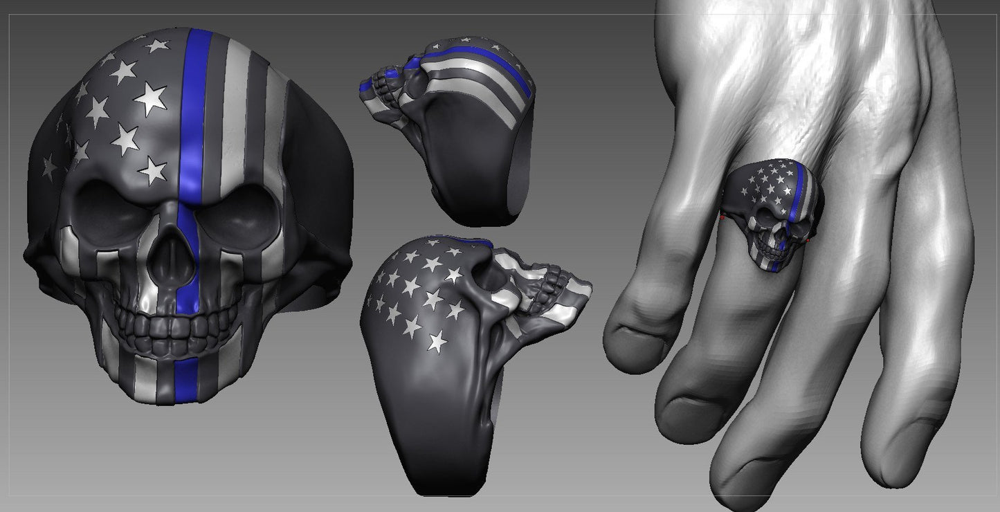 American Flag Ring Stainless Steel Gunmetal Finish Thin Blue Line9 16