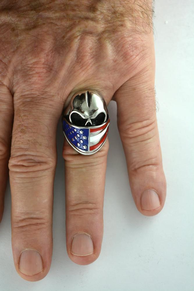 Ring American Flag Bandanna Solid Underside Stainless Steel 8 16