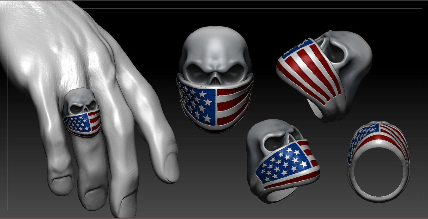Ring American Flag Bandanna Solid Underside Stainless Steel 8 16