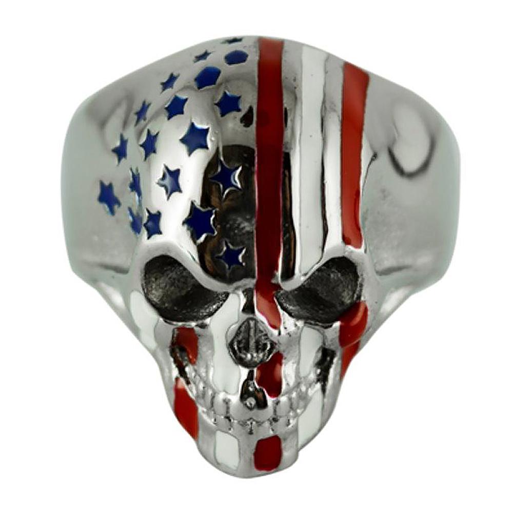 #2299 American Flag Ring Stainless Steel Enameled Red White Blue Stars
