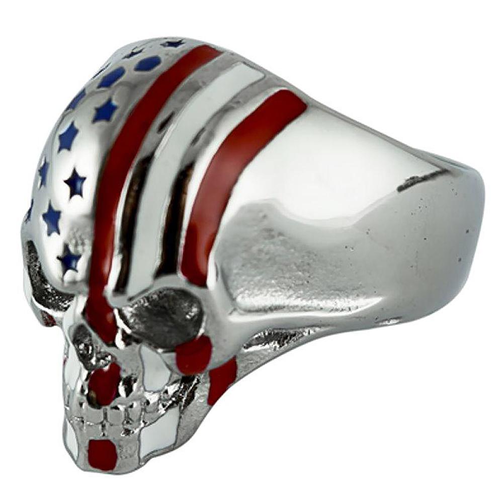 #2299 American Flag Ring Stainless Steel Enameled Red White Blue Stars
