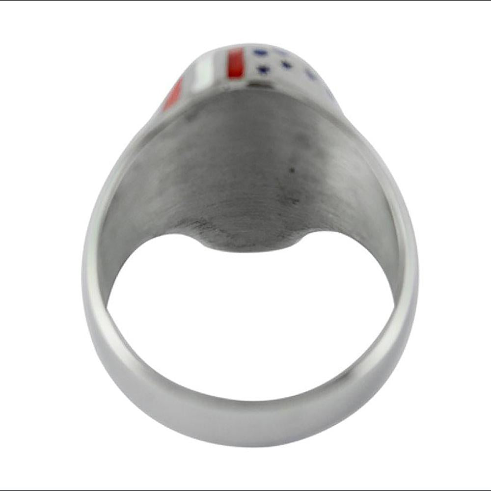 #2299 American Flag Ring Stainless Steel Enameled Red White Blue Stars