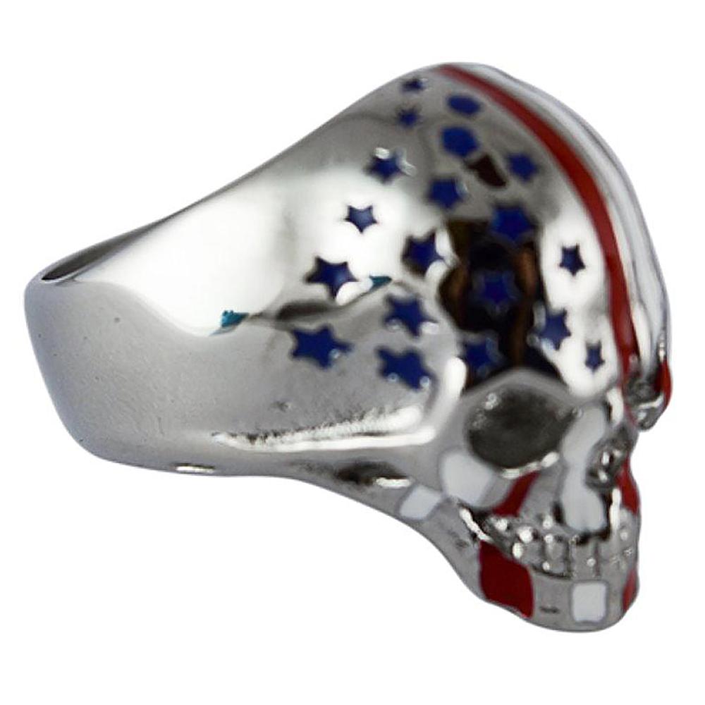 #2299 American Flag Ring Stainless Steel Enameled Red White Blue Stars