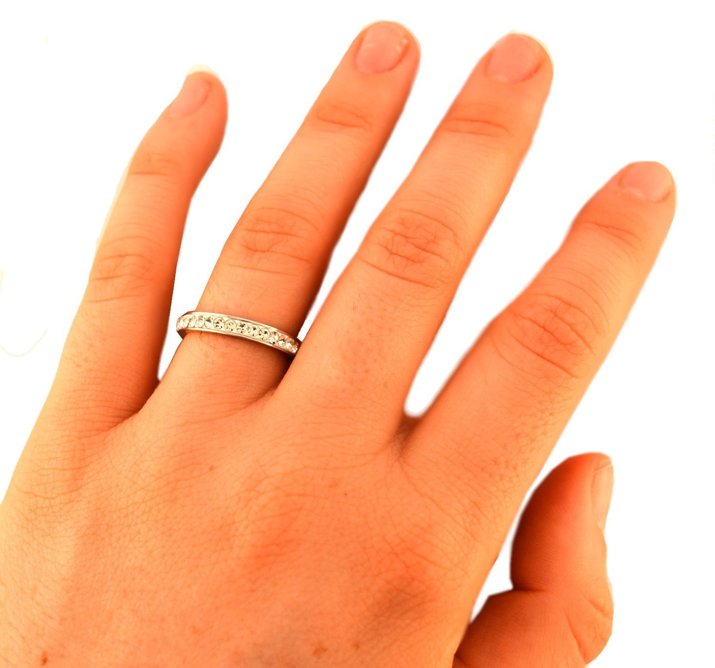 Women's Single Row Stone Ring Stainless Steel Blue Black White Green Pink Purple 5 10