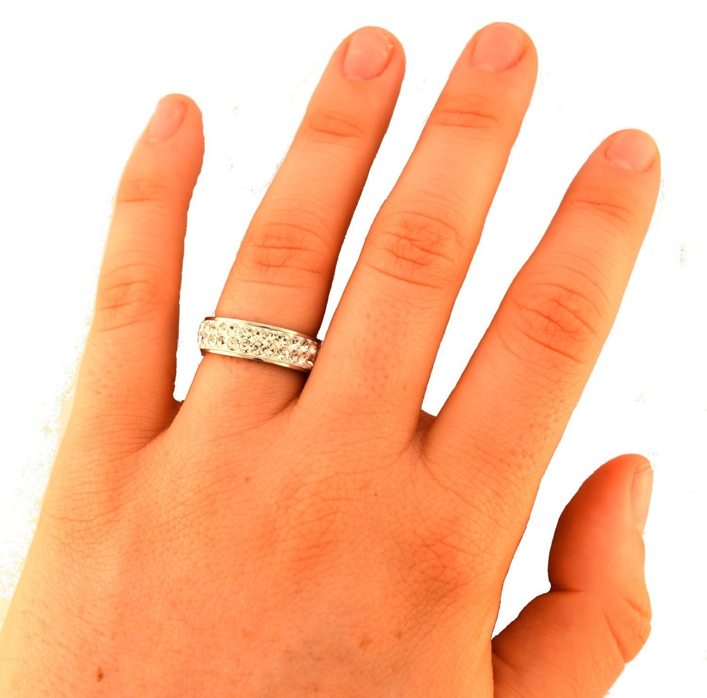 Women's Double Row Stone Ring Stainless Steel Blue Black White Green Pink Purple 5 10