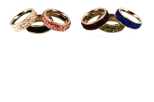 Women's Double Row Stone Ring Stainless Steel Blue Black White Green Pink Purple 5 10