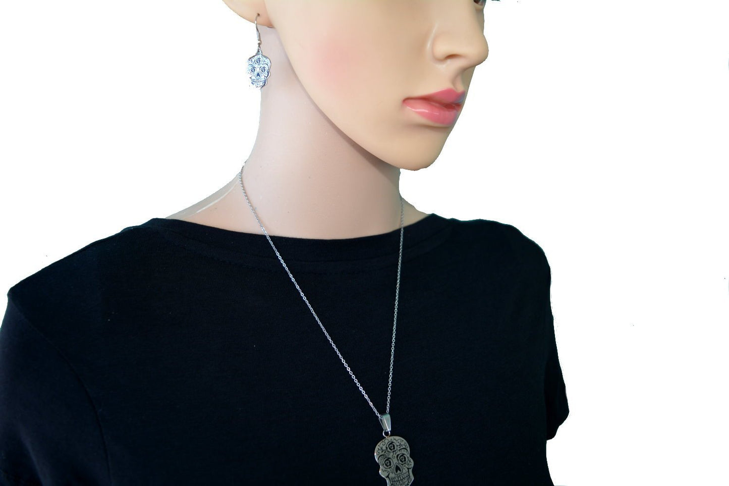 Sugar Pendant Matching Earrings with Omega Necklace Stainless Steel Jewelry