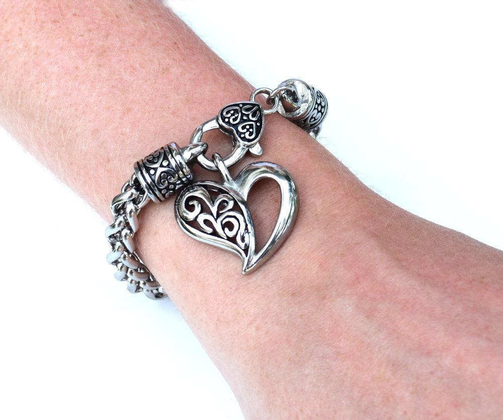 Heart Bracelet Stainless Steel 8" Chain 7 Millimeter