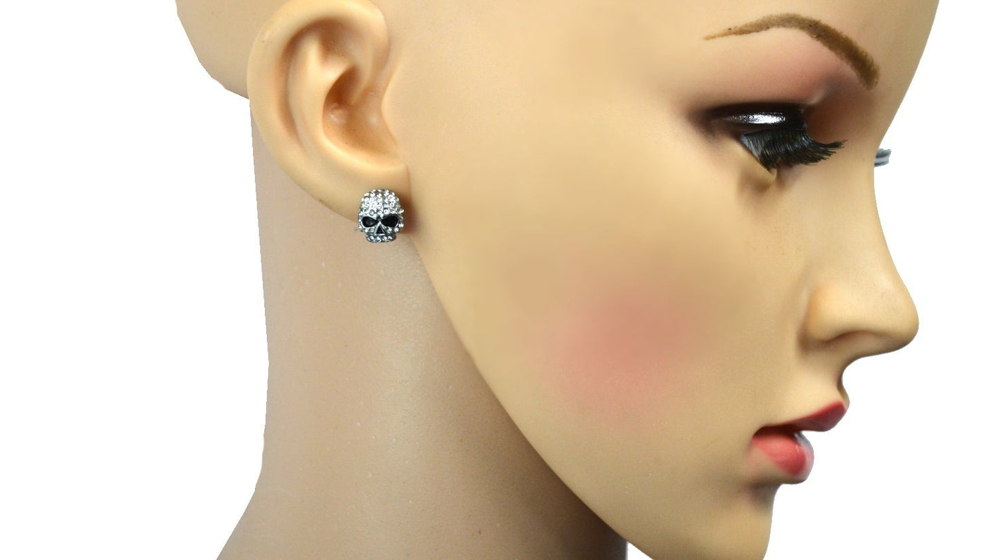 Small Earrings Stainless Steel Embellished Imitation Diamonds Post &amp; Nut 7/16" Tall