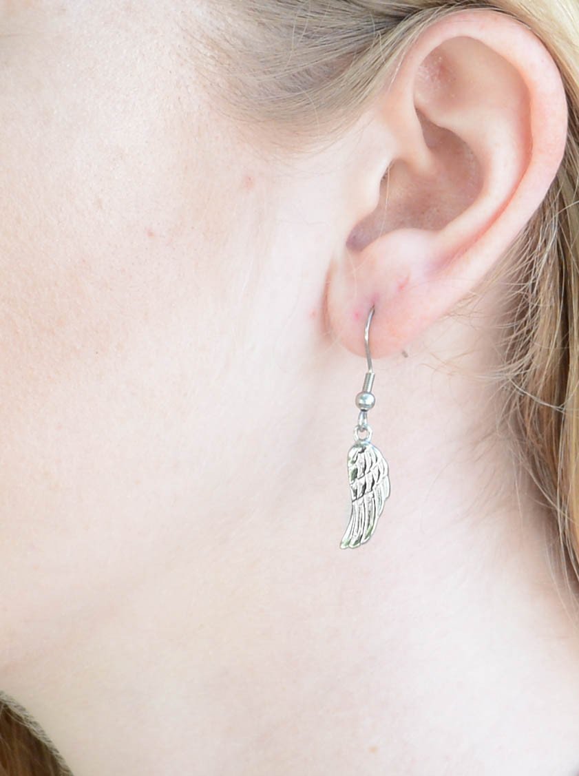 Angel Wing Earrings French Wire Stainless Steel Motorcycle Biker Jewelry