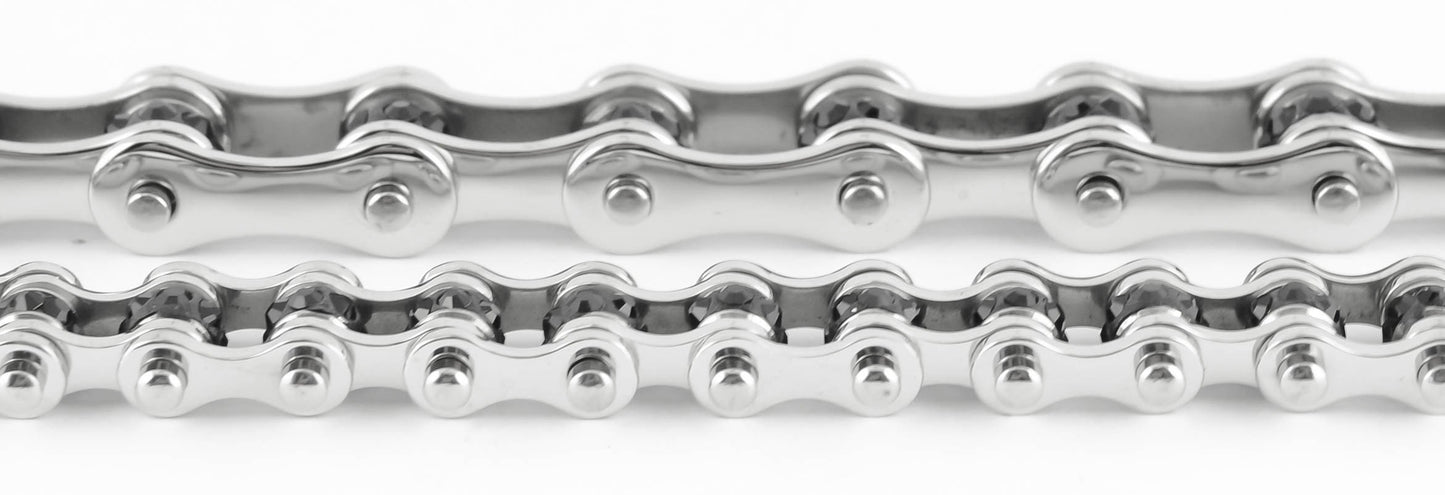 3/8" Wide MiniTwo Tone Silver with Black Crystal Centers stainless Steel Motorcycle Bike Chain Bracelet