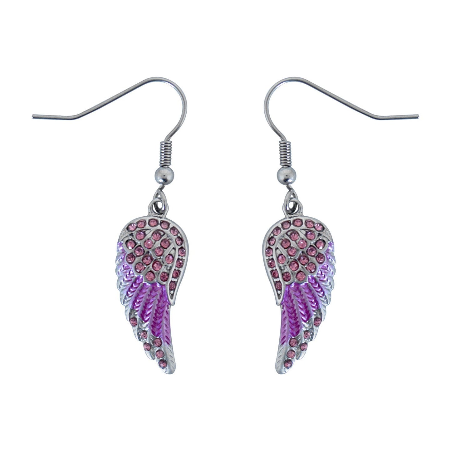 Mini Pink Painted Winged French Wire Earring White Imitation Crystals