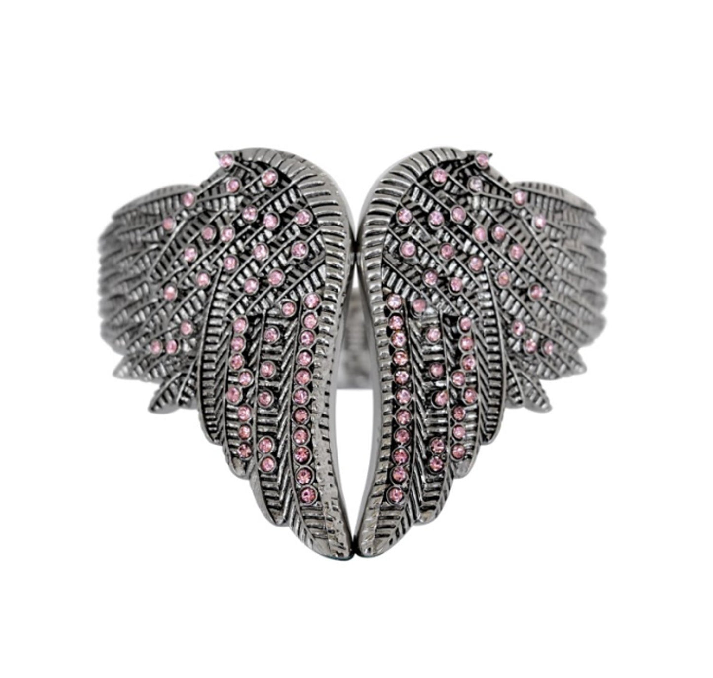 Wings Heart Bangle Imitation Pink Diamonds Stainless Steel Heavy Metal Jewelry