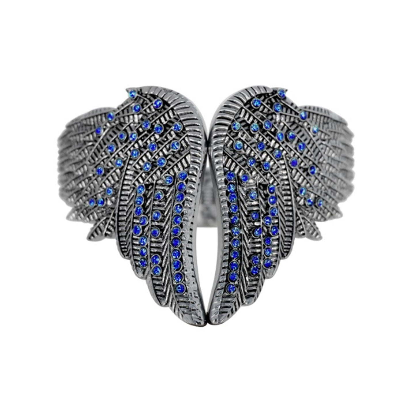 Wings Heart Bangle Imitation Blue Diamonds Stainless Steel Heavy Metal Jewelry