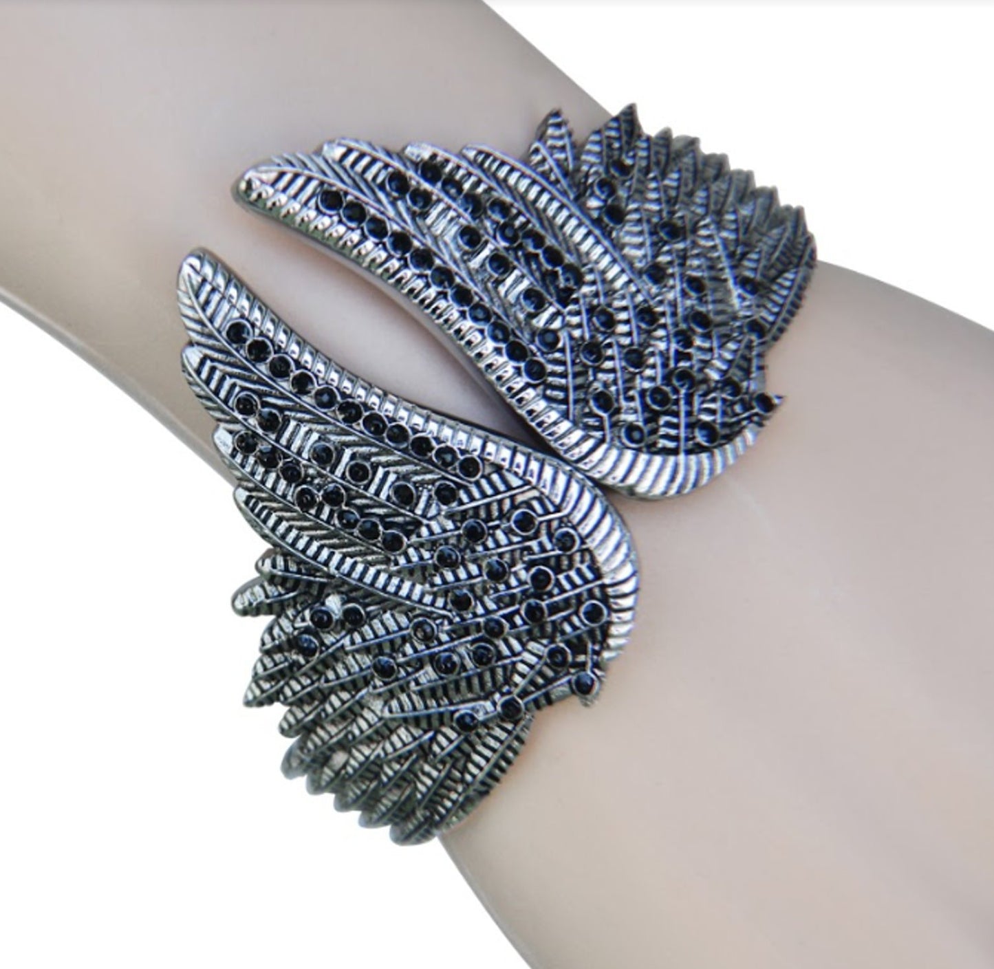 Bracelet Wings Heart Imitation Black Diamonds Stainless Steel Heavy Metal Jewelry