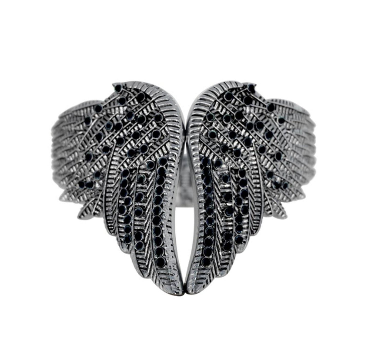 Bracelet Wings Heart Imitation Black Diamonds Stainless Steel Heavy Metal Jewelry