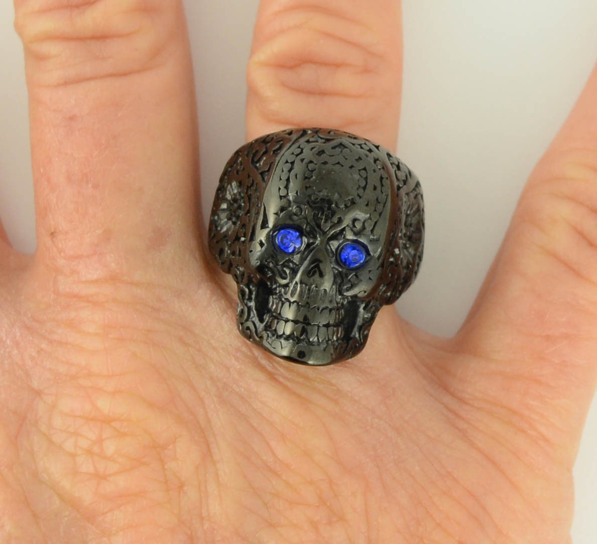 Women's Blue Eyed Tribal Tattoo Ring Black Edition Stainless Steel