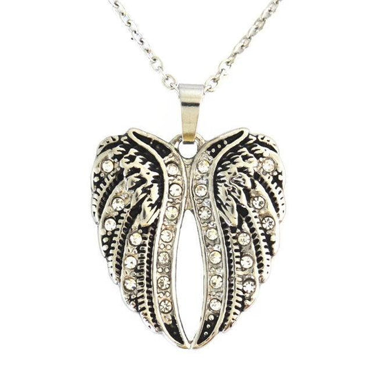 Women's Bling Wing Pendant with Necklace 19" Stainless Steel Motorcycle Jewelry