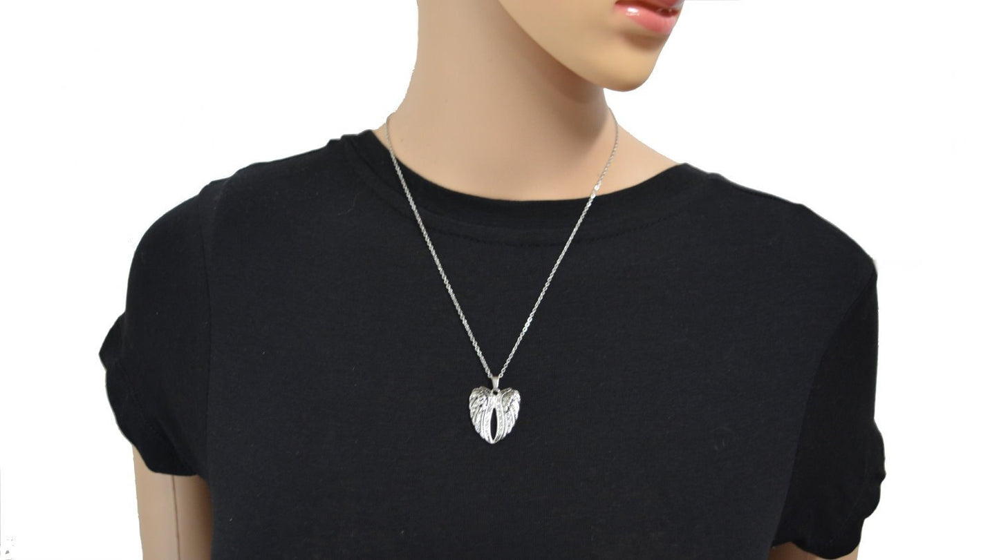 Women's Bling Wing Pendant with Necklace 19" Stainless Steel Motorcycle Jewelry