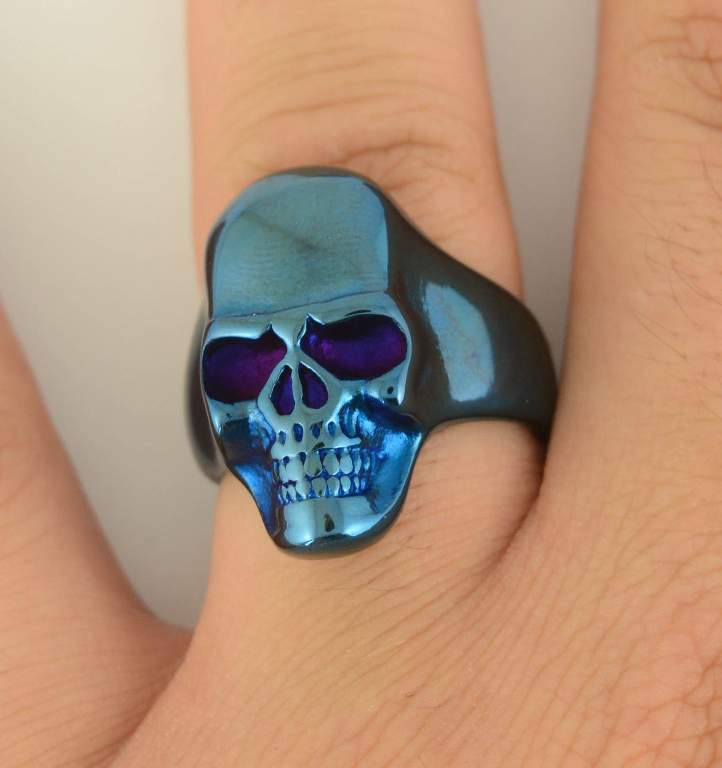 Blue Anodized Ring Stainless Steel Motorcycle Biker Jewelry