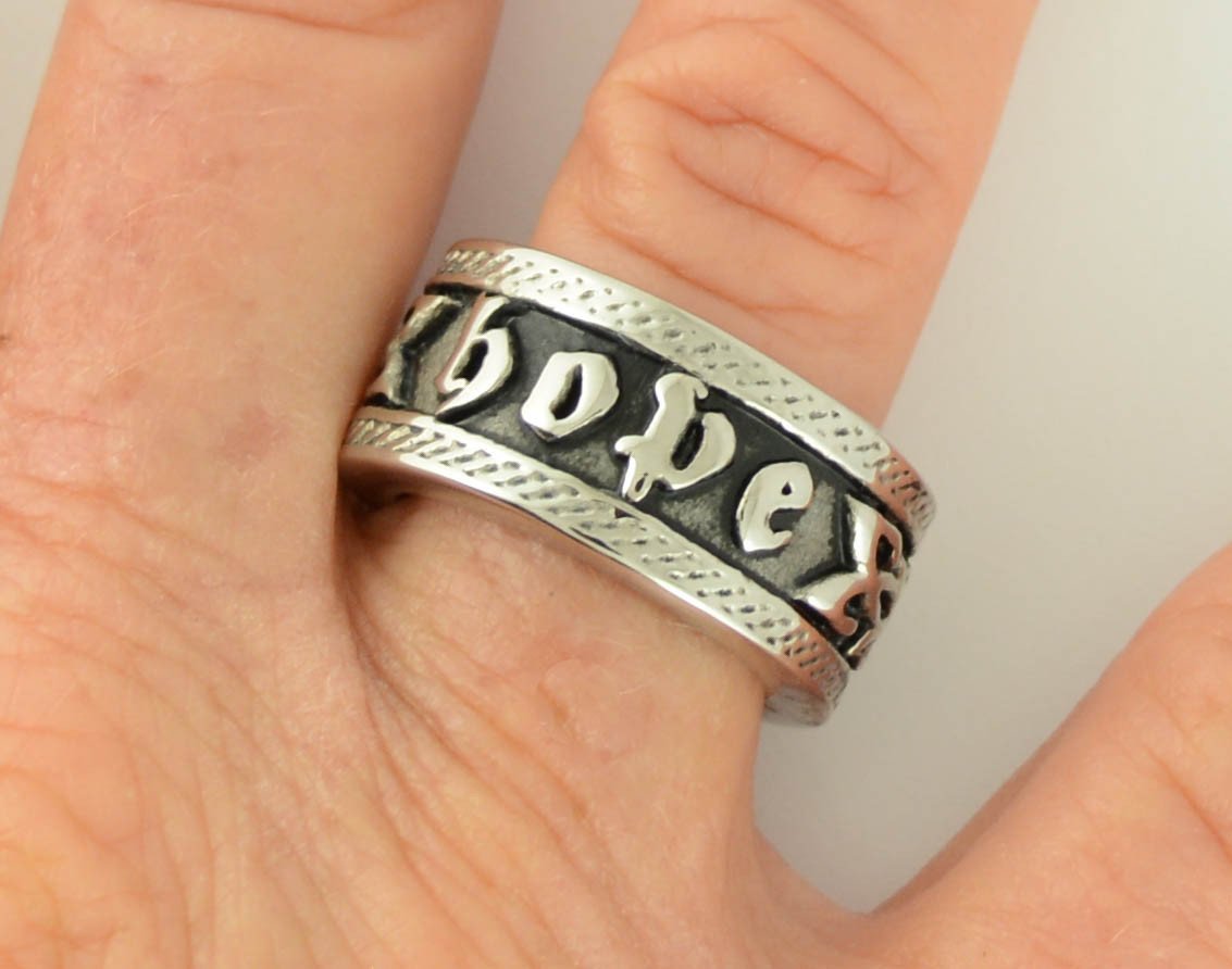 Women's Hope Ring Wide Band Stainless Steel Motorcycle Jewelry