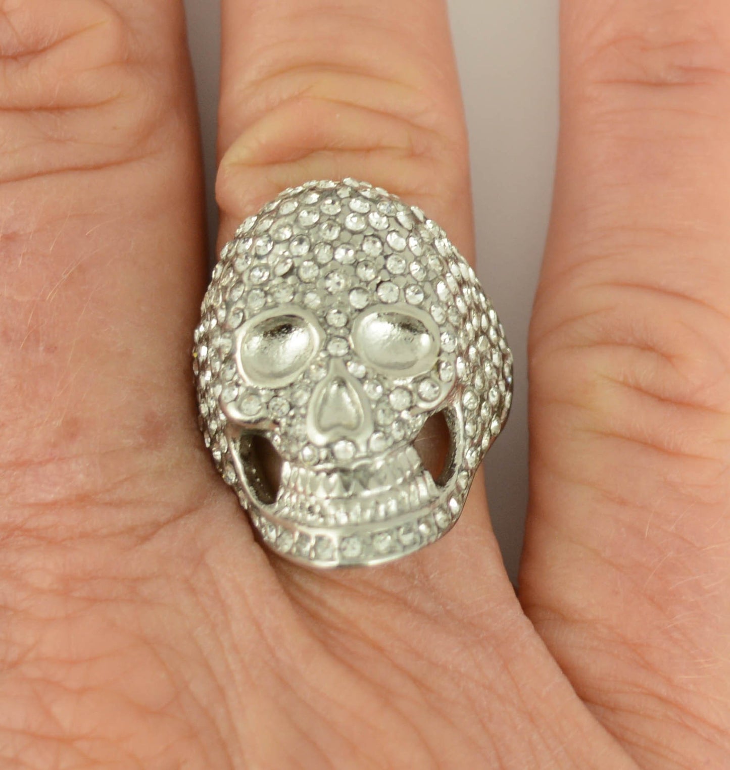 Women's Bling Covered Imitation Diamond Ring Stainless Steel Motorcycle Jewelry