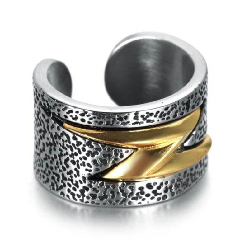 Two-Tone Grunge Rock Lightning Ring in Vintage Silver (Stainless Steel)