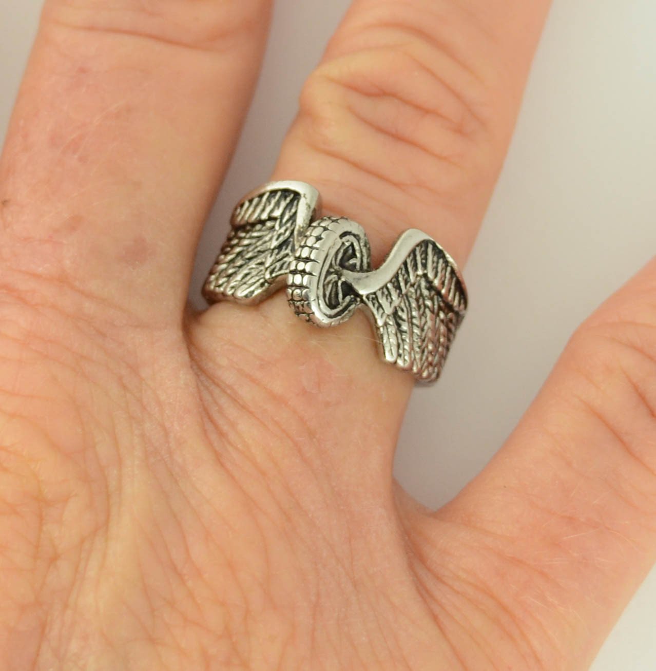 Women's Keep Us Safe Ring Wheel with Wings Stainless Steel Motorcycle Jewelry5 10