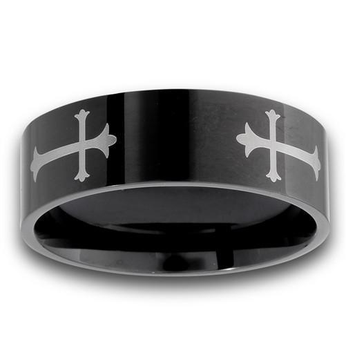 Stainless Steel Black IP Cross Ring