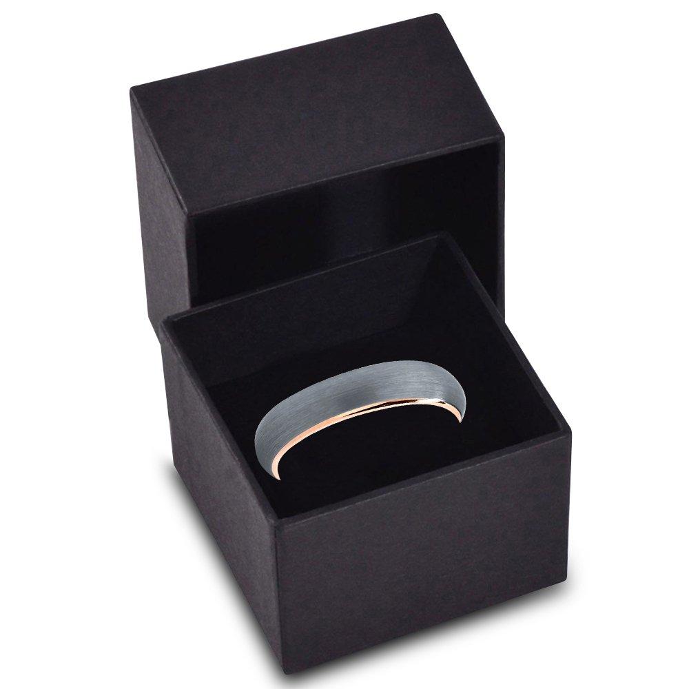 Charming Jewelers 18K Rose Gold Plated Domed Brushed Tungsten Wedding Band Ring, 5mm