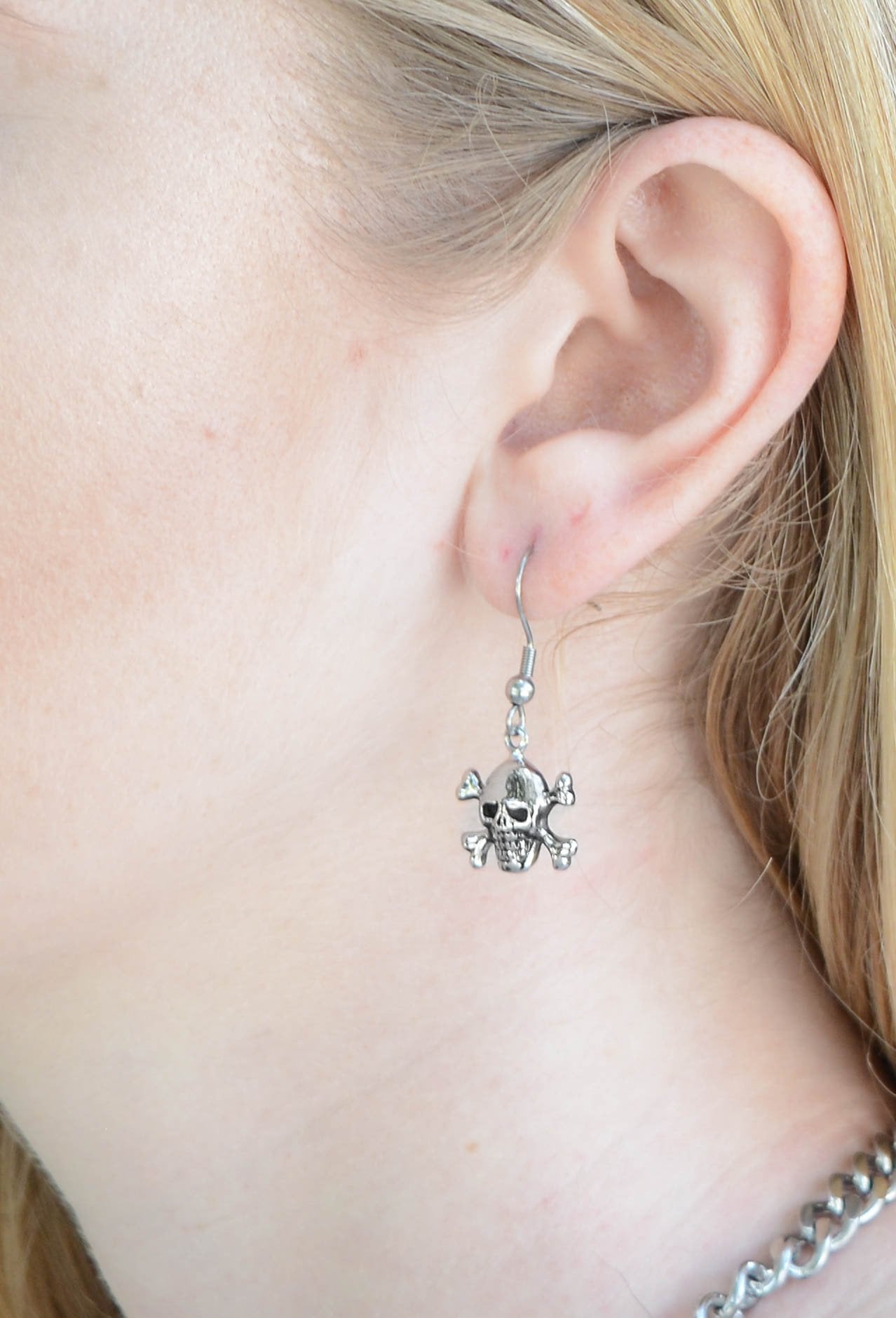 Bones French Wire Earrings Stainless Steel Motorcycle Biker Jewelry