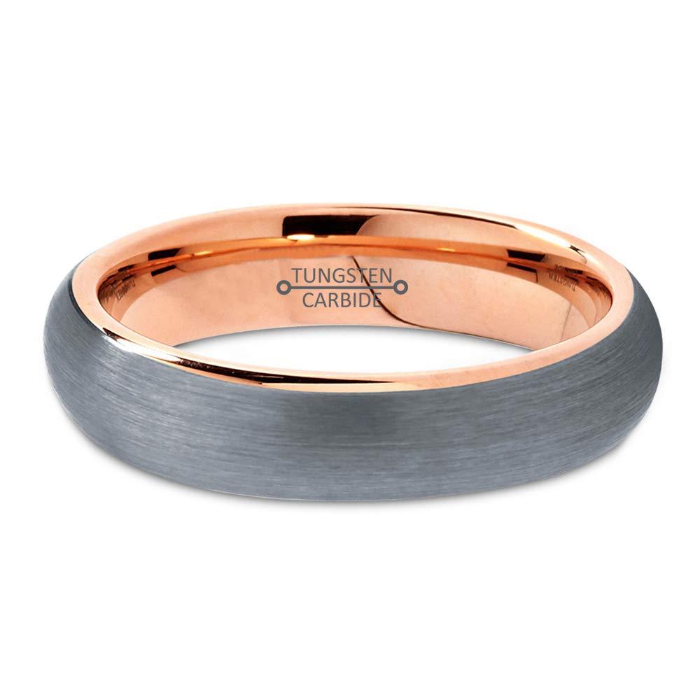 Charming Jewelers 18K Rose Gold Plated Domed Brushed Tungsten Wedding Band Ring, 5mm