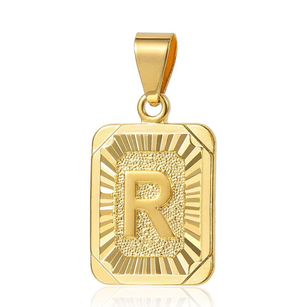 Trendsmax Initial Letter Pendant Necklace Mens Womens Capital Letter Yellow Gold Plated A Z Stainless Steel Box Chain 22inch