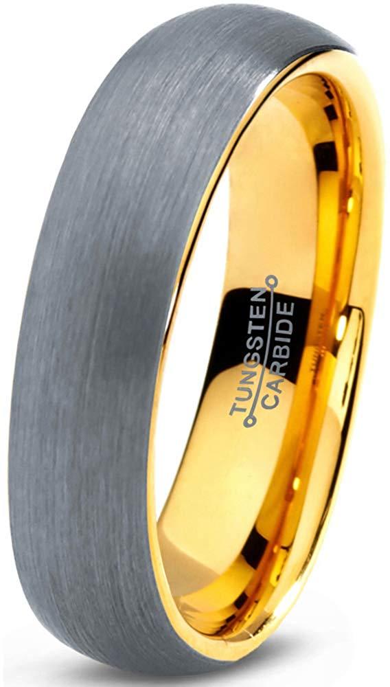 Charming Jewelers 18K Rose Gold Plated Domed Brushed Tungsten Wedding Band Ring, 5mm