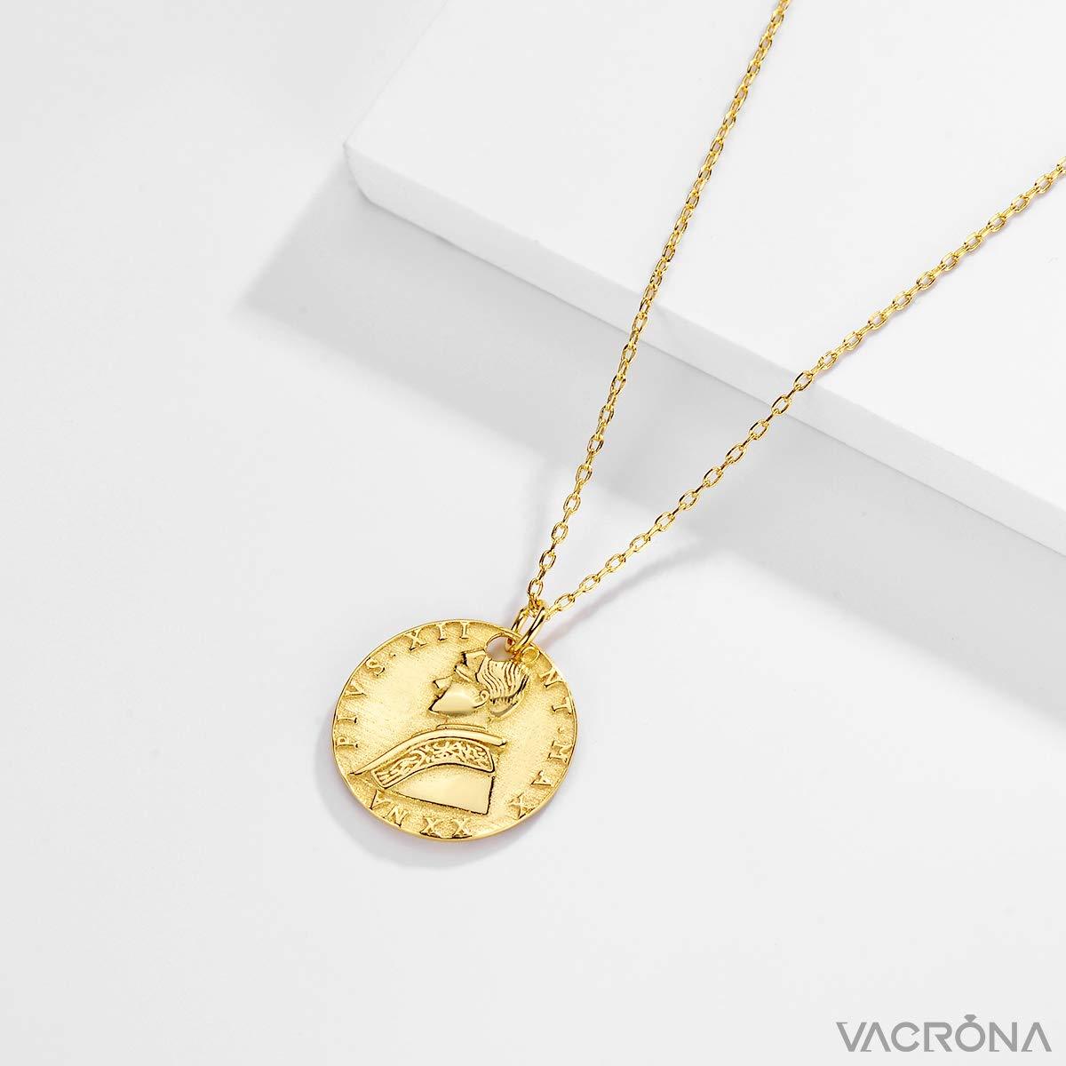 VACRONA Gold Coin Pendant Necklaces,18K Gold Filled Circle Engraved Vintage Disc Special Coin Dainty Handmade Necklaces for Women