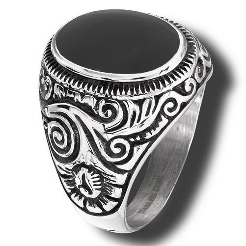 Stainless Steel Ring with Synthetic Black Onyx