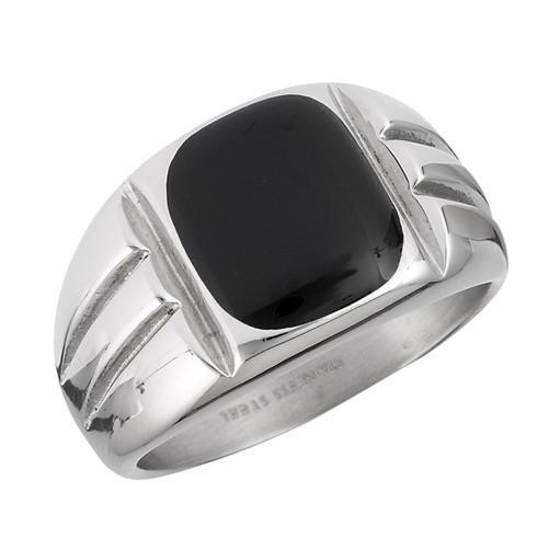 Stainless Steel Ring with Synthetic Black Onyx