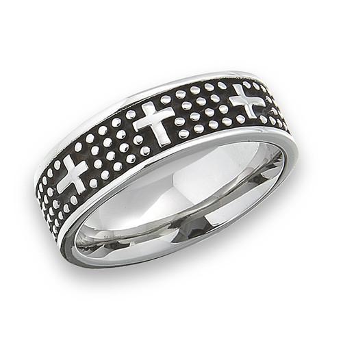 Stainless Steel Black Cross Ring