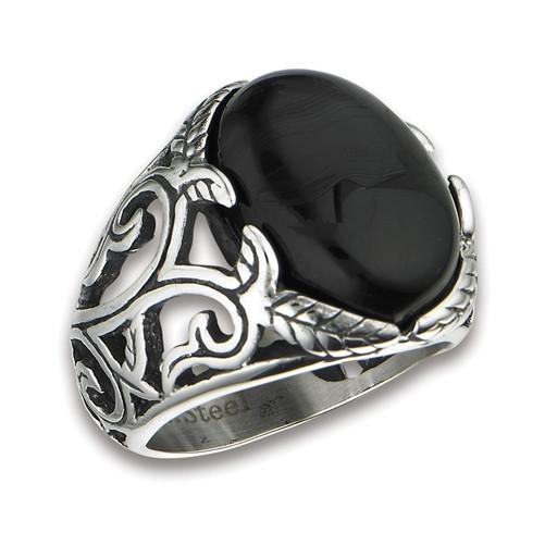 Stainless Steel Ring with Synthetic Black Onyx
