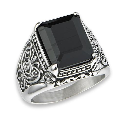 Stainless Steel Ring with Synthetic Black Onyx