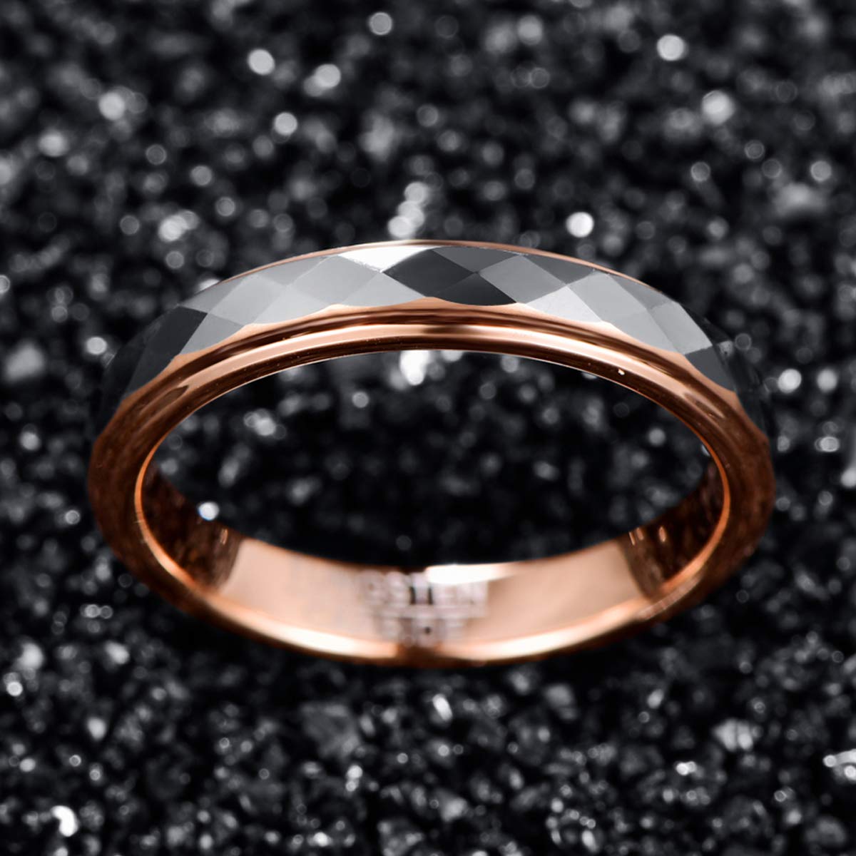 TUNGSTORY 4mm Women's Tungsten Wedding Ring Faceted Finish Rose Gold Plated Comfort Fit Size 5-10
