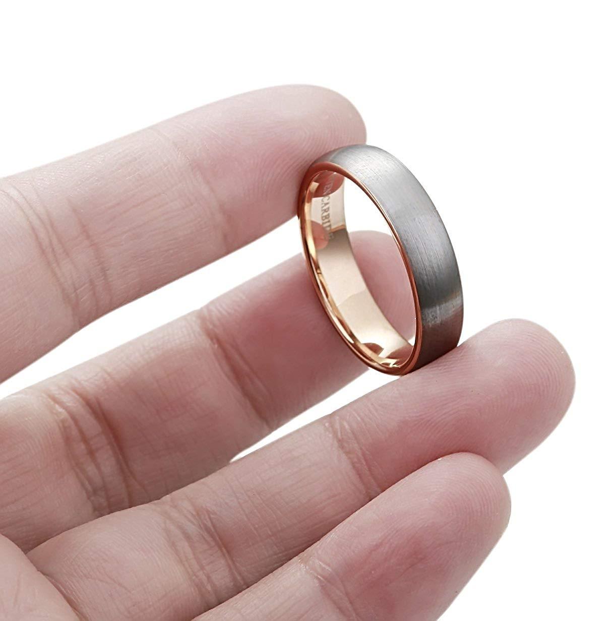 Tungary 6mm Mens Womens Tungsten Rings Wedding Engagement Band Promise Brushed Rose-Gold Size 4-14