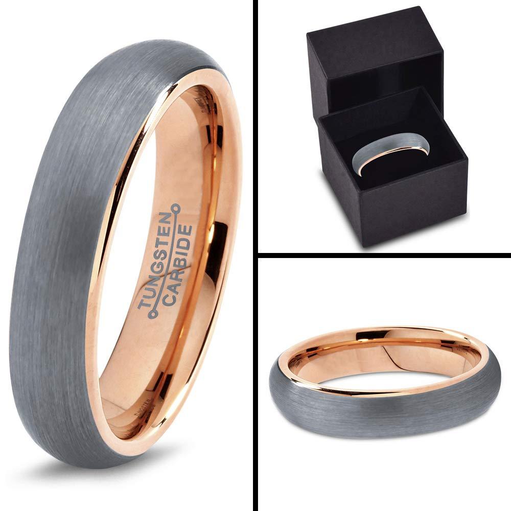 Charming Jewelers 18K Rose Gold Plated Domed Brushed Tungsten Wedding Band Ring, 5mm