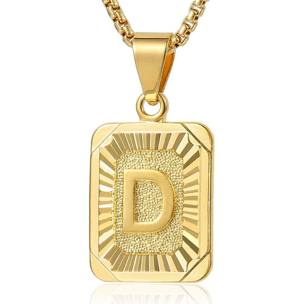 Trendsmax Initial Letter Pendant Necklace Mens Womens Capital Letter Yellow Gold Plated A Z Stainless Steel Box Chain 22inch
