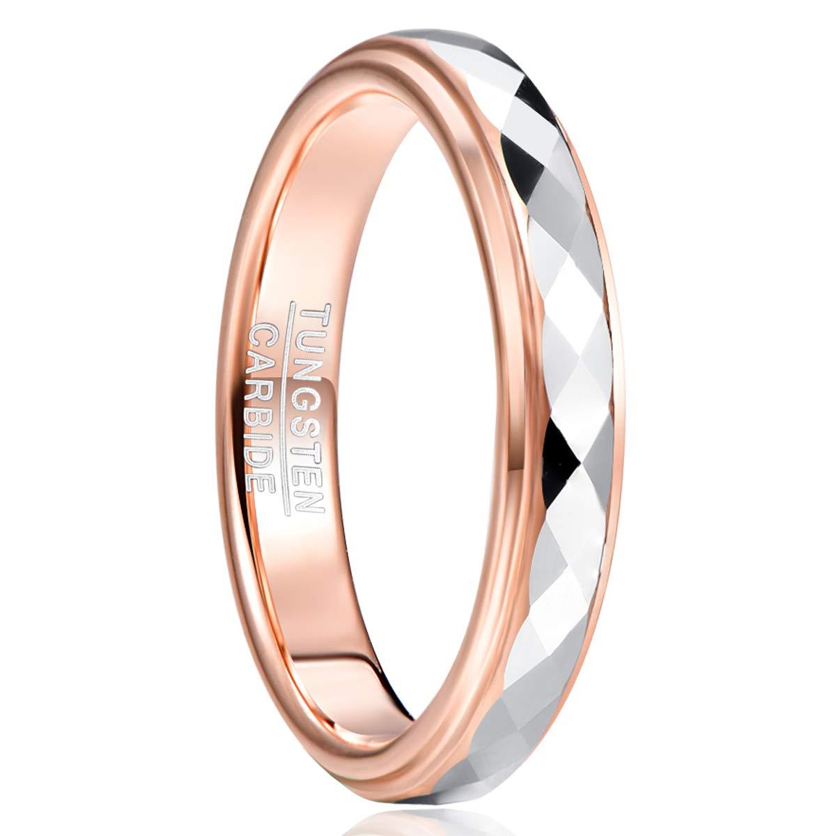 TUNGSTORY 4mm Women's Tungsten Wedding Ring Faceted Finish Rose Gold Plated Comfort Fit Size 5-10