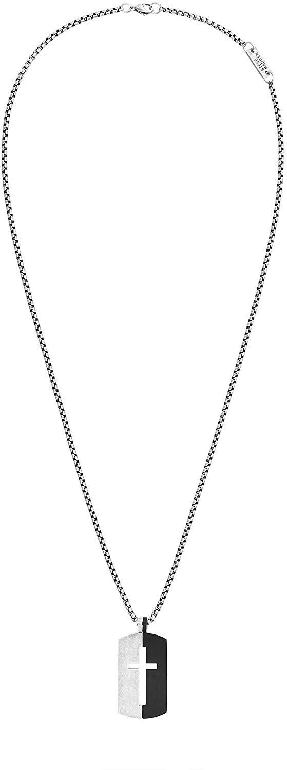 Steve Madden Mens Cross Cut Out Dog Tag Necklace